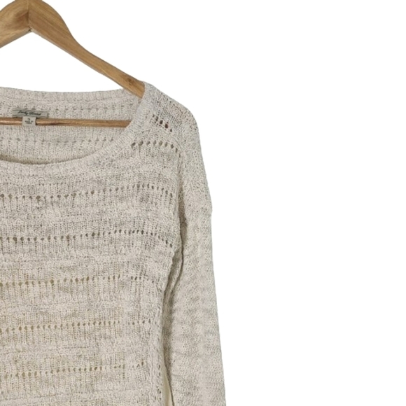 LUCKY BRAND Cream Open Weave Knit Long Sleeve Cotton Sweater Women's Size S - Picture 9 of 13